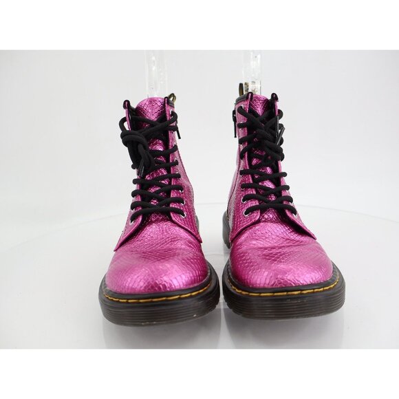 Dr Martens Girls 1460 J Boots Size 2 Pink Croc Reptile Lace Up Combat Shoe - Picture 2 of 11